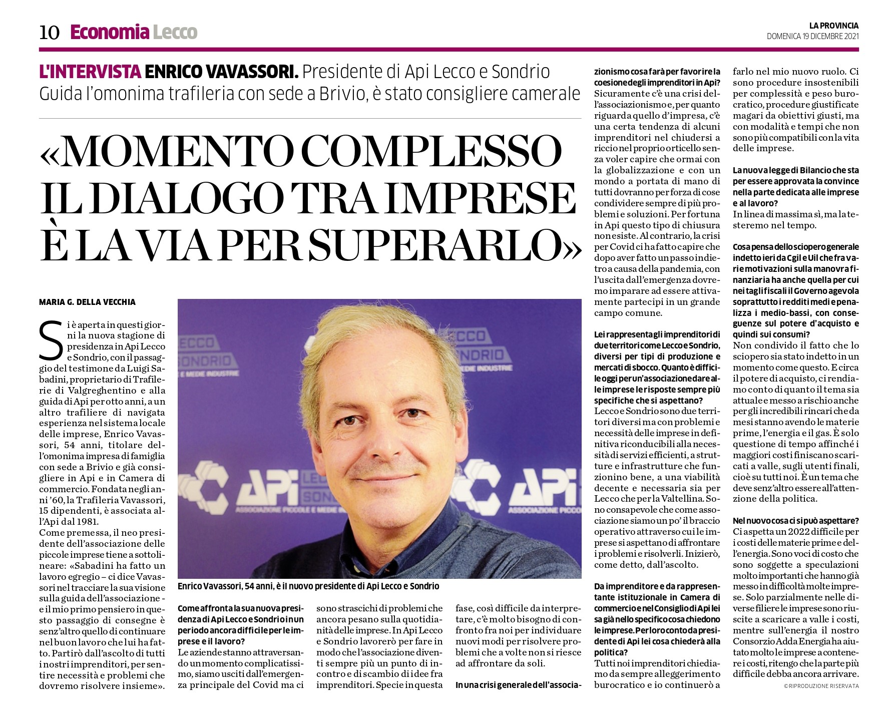 La Provincia intervista Enrico Vavassori