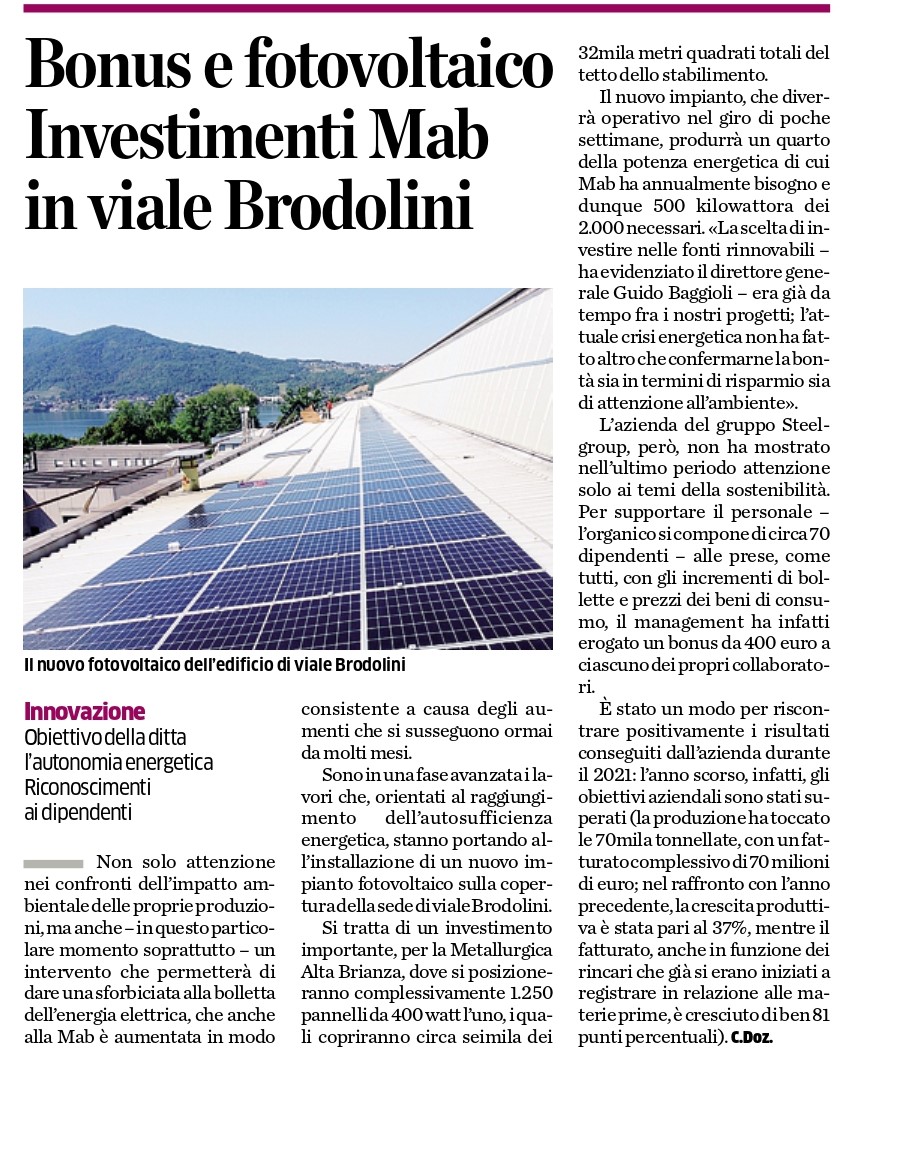 Bonus e fotovoltaico Investimenti Mab in viale Bradolini